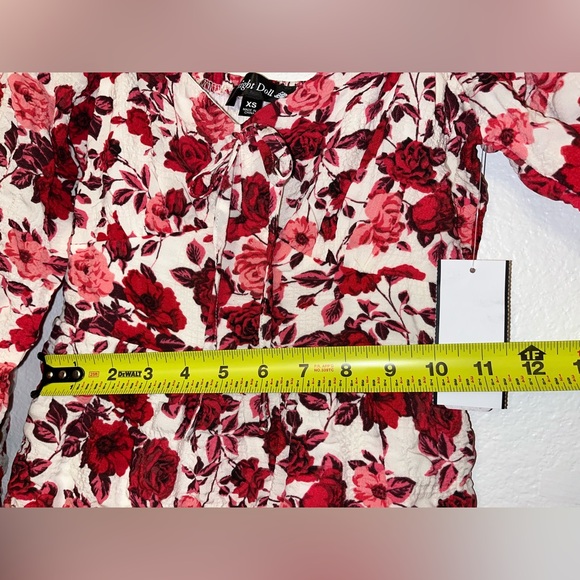 Floral Red and Pink Long Sleeve Puff-Sleeve Mini Dress - Picture 8 of 9